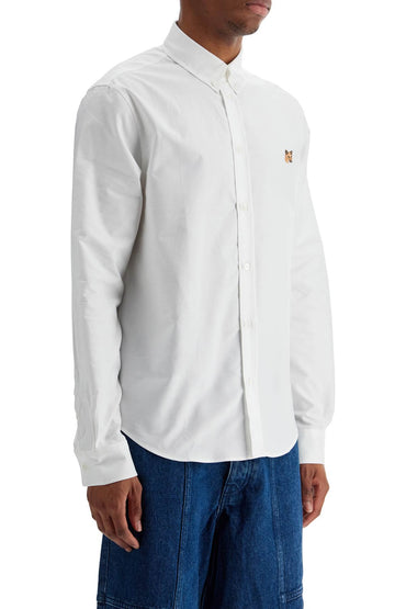 Maison Kitsune men's white cotton shirt with fox embroidery