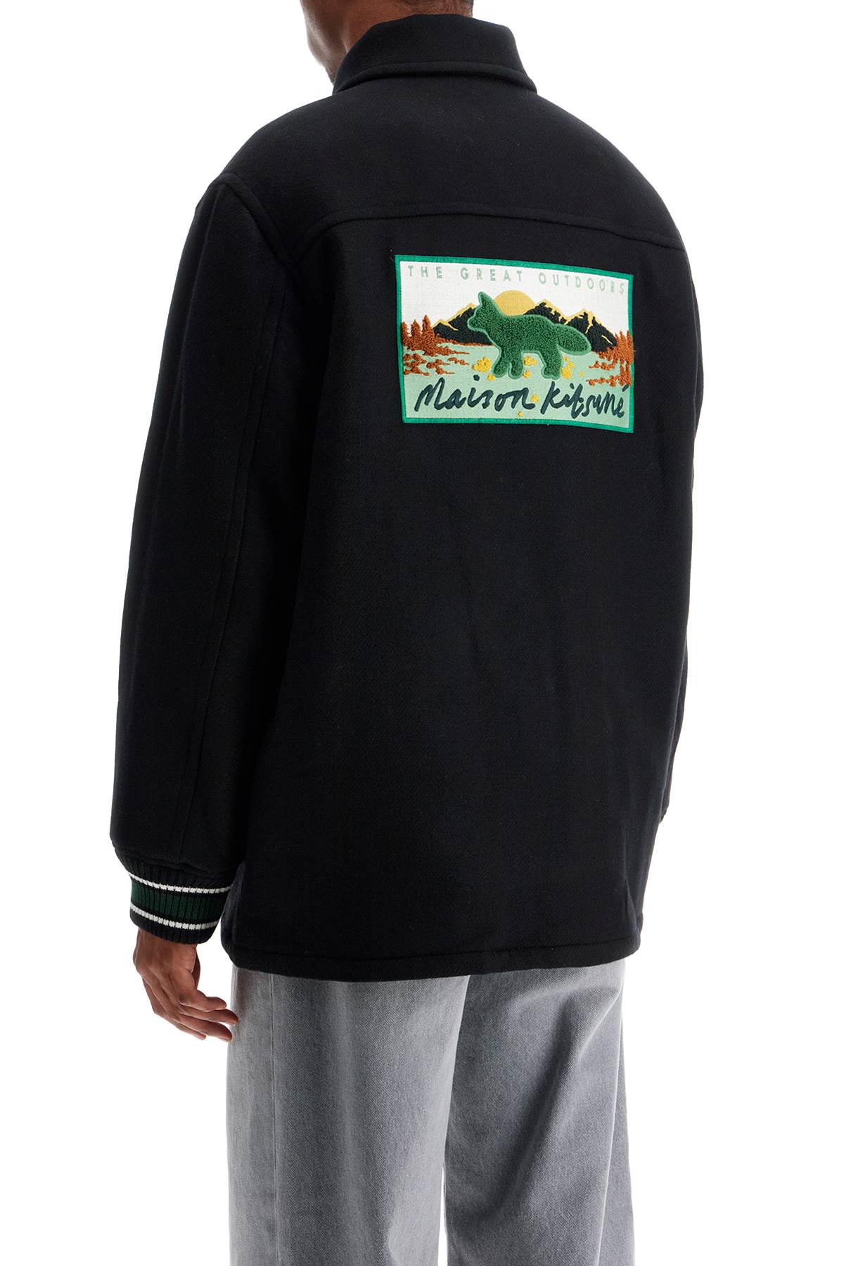 Maison Kitsune black wool varsity jacket with embroidery