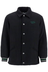 Maison Kitsune black wool varsity jacket with embroidery