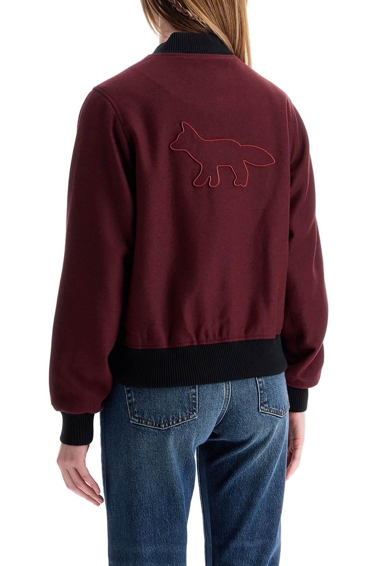 Maison Kitsune men's bordeaux wool teddy jacket with fox embroidery