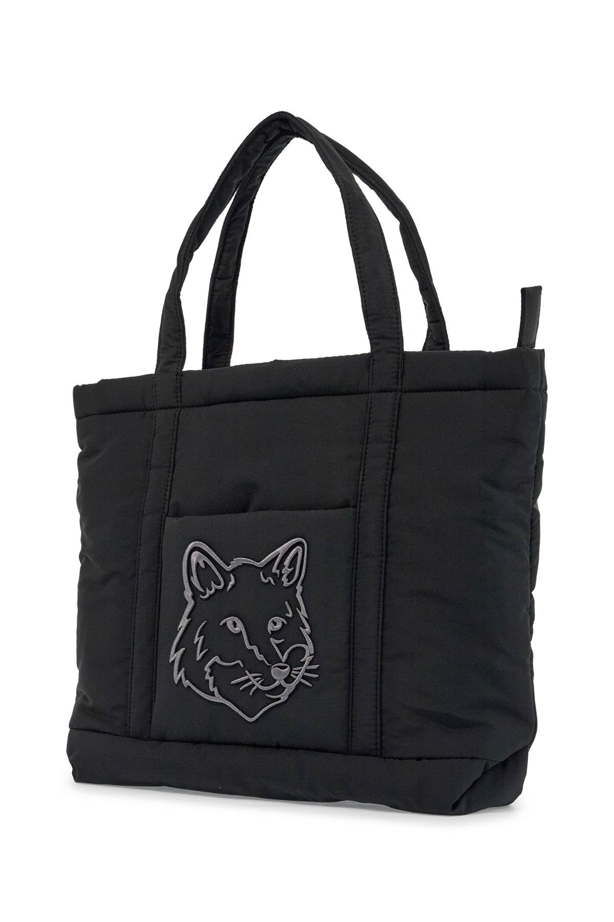 Maison Kitsune borsa tote in poliammide nera media con ricamo volpe