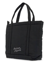 Maison Kitsune borsa tote in poliammide nera media con ricamo volpe