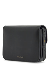 Maison Kitsune minimalist black leather bag with adjustable shoulder strap and glossy finish