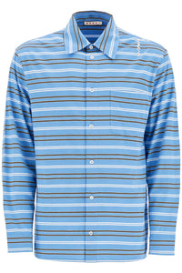 Marni light blue cotton turtleneck polo with horizontal stripes