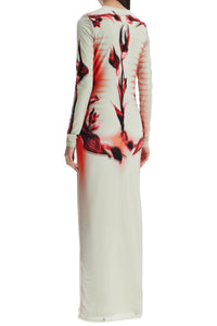 JEAN PAUL GAULTIER long dress flower body morphing pink floral slim