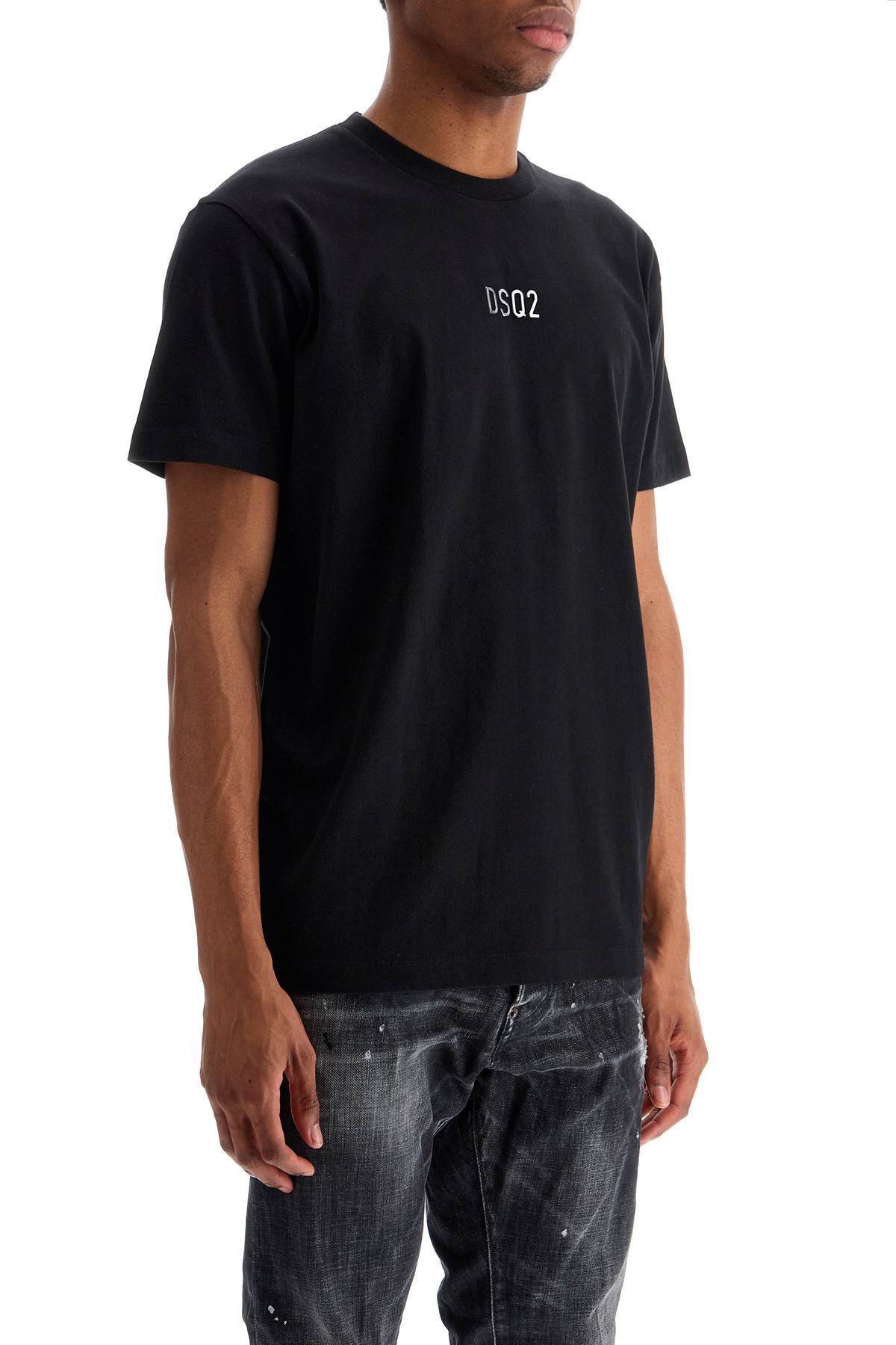 Dsquared2 black cotton t-shirt with embroidered logo