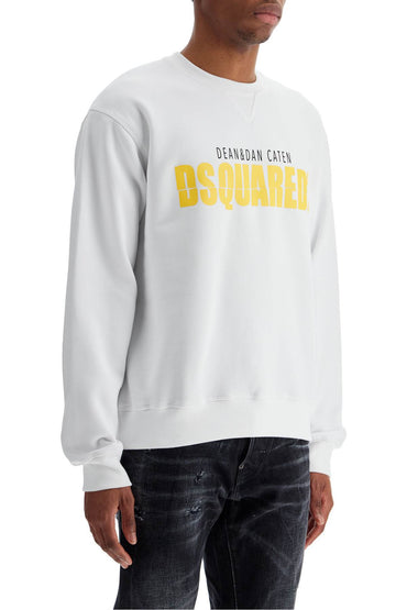 Dsquared2 white cotton sweatshirt with distinctive yellow logo