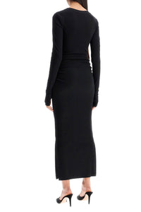 Ganni long ribbed jersey dress with nine words