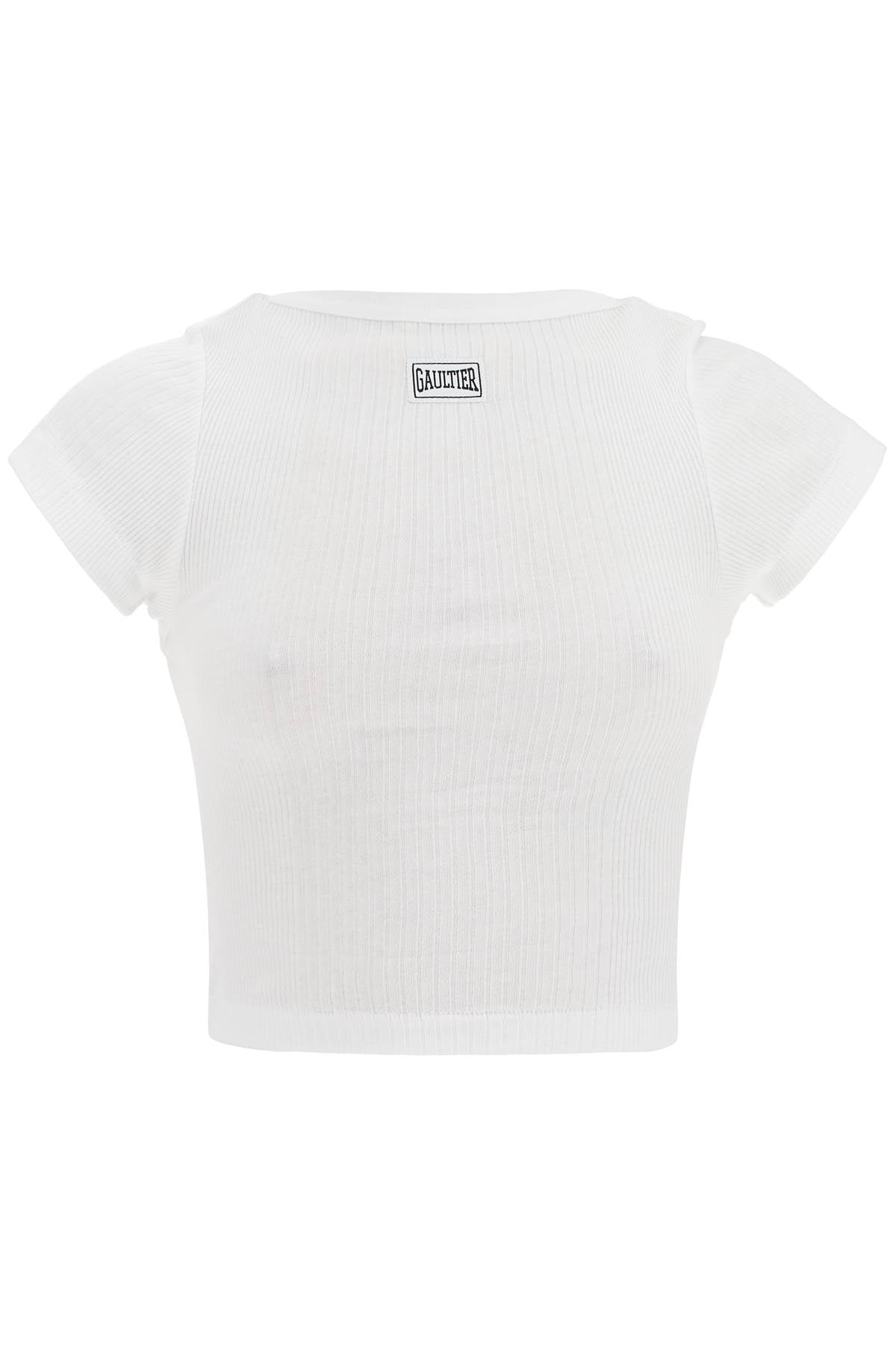 JEAN PAUL GAULTIER white cotton crop t-shirt with gaultier logo