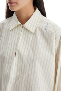 Marni ivory striped cotton top with embroidered logo