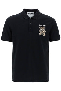 Moschino black cotton polo with bear print