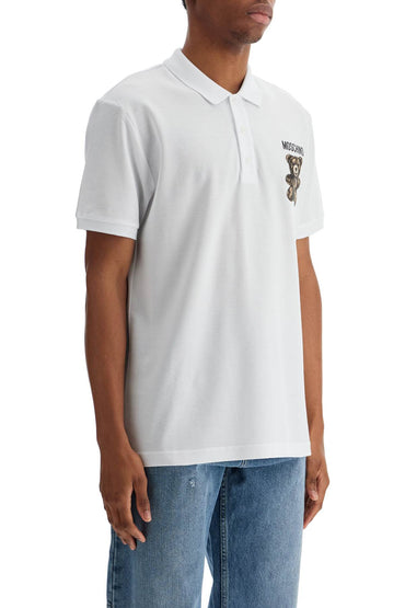 Moschino white cotton polo with embroidered logo