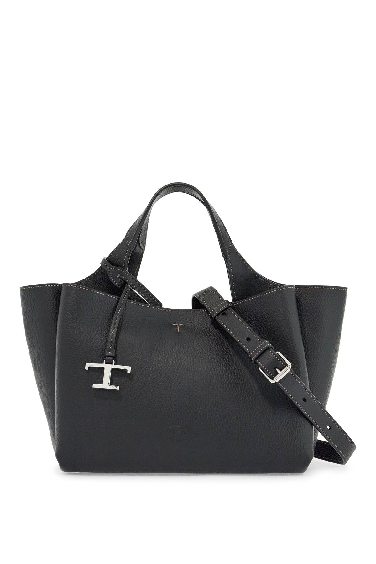 Tod'S mini black calfskin handbag with 2 handles and shoulder strap