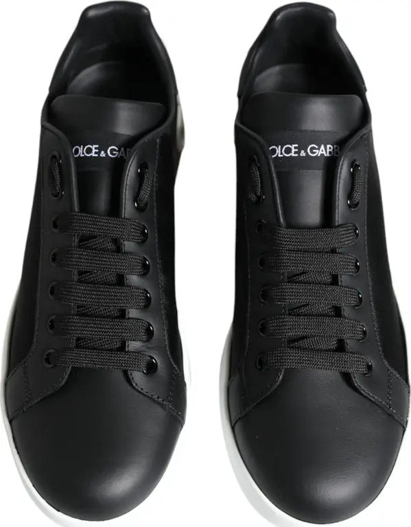 Dolce & Gabbana Black Calf Leather Portofino Sneakers Shoes