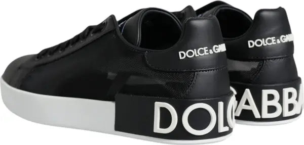 Dolce & Gabbana Black Calf Leather Portofino Sneakers Shoes