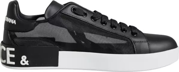 Dolce & Gabbana Black Calf Leather Portofino Sneakers Shoes